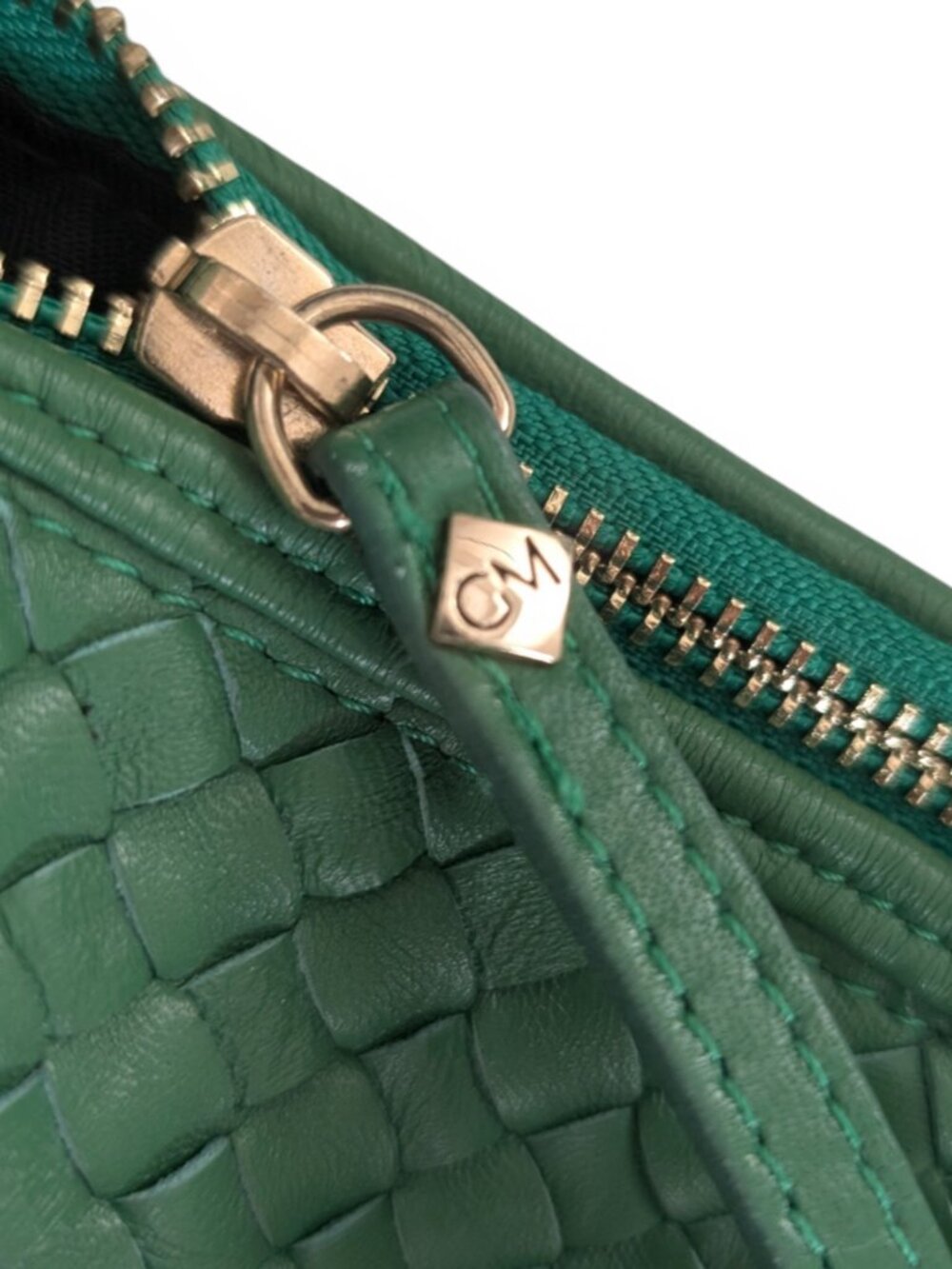 Giorgia Milani Genuine Leather Woven Crescent Shoulder Bag Green - Picture 3 of 7